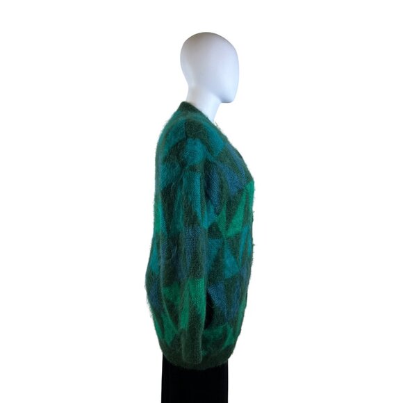 Vitage Mohair Green Geometric Mohair Blend Button-Up Cardigan Sweater Women’s - Picture 3 of 11